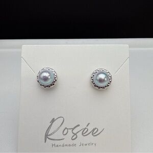 E346 S925 Akoya Sea Pearl Studs Earring 8mm